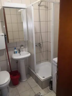 a bathroom with a shower and a toilet and a sink at Marina in Vrnjačka Banja
