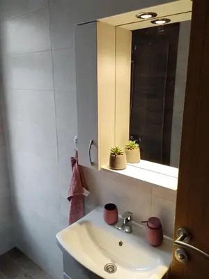 a bathroom with a sink and a mirror at Apartman Nađa in Soko Banja