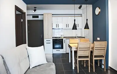 a living room and kitchen with a couch and a table at Apartman Čardaka 11/42 in Kopaonik