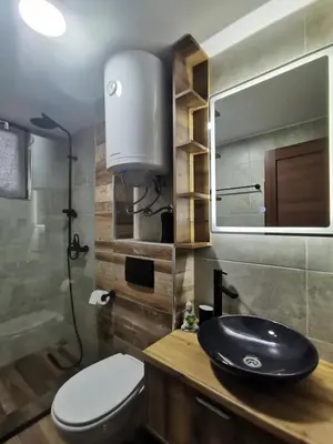 a bathroom with a sink and a toilet and a mirror at Apartman 16 Pancic in Kopaonik