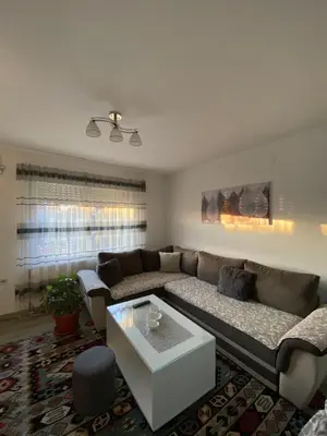a living room with a couch and a coffee table at Apartman Drina in Berilovac