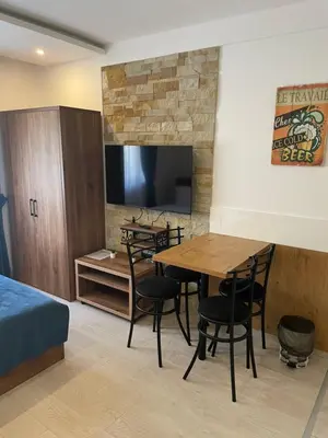 a room with a table and chairs and a television at Milmari N53 in Kopaonik