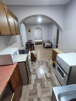 a kitchen and living room with an open floor plan at Apartman Kristina Ribarska banja in Kruševac