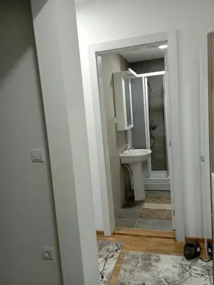 a bathroom with a sink and a toilet at Apartman Bajka in Vrnjačka Banja