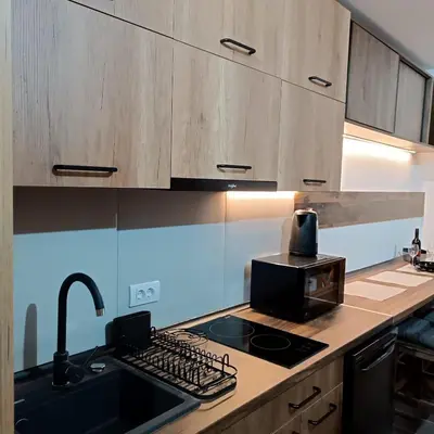 a kitchen with a sink and a stove top oven at PETRA Apartman Kopaonik in Kopaonik