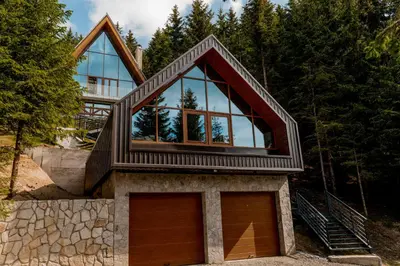 a house with a garage and a lot of windows at Sofia - Mountain Home in Kopaonik