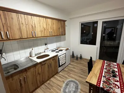 a small kitchen with a sink and a stove at Mance apartments in Paraćin