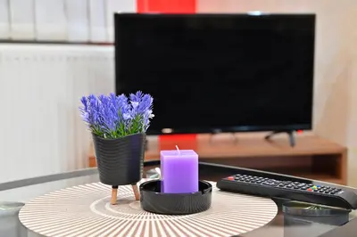 a table with a candle and a remote control at Apartmani Tomašević in Paraćin