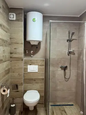 a bathroom with a toilet and a shower at Sunrise Apartman Kopaonik in Cajetina