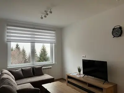 a living room with a couch and a flat screen tv at Iznad oblaka 2 Apartman 2 in Kopaonik