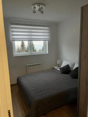a bedroom with a bed and a window at Iznad oblaka 2 Apartman 2 in Kopaonik
