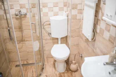 a bathroom with a toilet and a shower at Sunny Paradise in Vrnjačka Banja