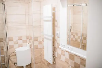 a bathroom with a toilet and a glass shower at Sunny Paradise in Vrnjačka Banja