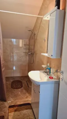 a bathroom with a sink and a shower at Apartman Marija in Soko Banja