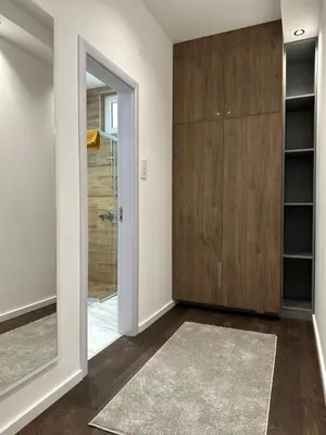a room with a shower and a glass door at DREAM apartments in Niš