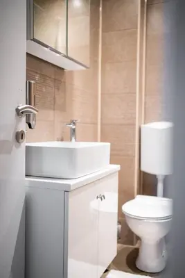 a bathroom with a white sink and a toilet at Dora in Bor