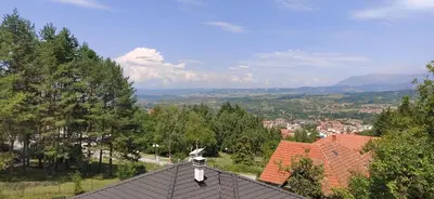 a roof of a building with a view of a town at Apartman Borići in Soko Banja