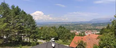 a view of a town with trees and roofs at Apartman Borići in Soko Banja