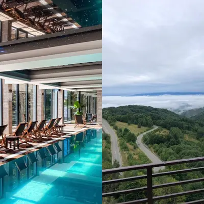 a hotel with a pool and a view of a road at Milmari Apartments & SPA - N Lux 108 in Kopaonik
