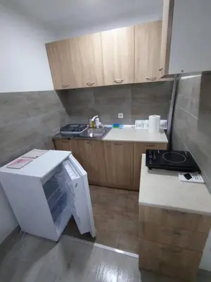 a small kitchen with a sink and a microwave at Apartman Ninic in Vrnjačka Banja