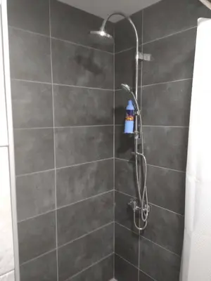 a shower with a shower head in a bathroom at Apartman Ninic in Vrnjačka Banja