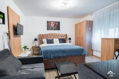 a bedroom with a bed and a couch at J&S Apartments in Niš