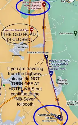 a map of the old road is closed at J&S Apartments - Gornja Toponica in Gornja Toponica