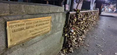 a fence with lots of locks on it at Zlatna iskra in Ruđinci
