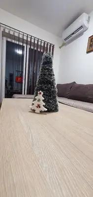 a christmas tree on the floor of a room at Zlatna iskra in Ruđinci