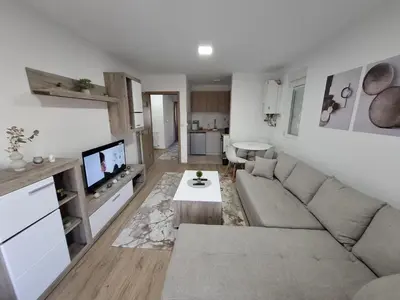 a living room with a couch and a tv at Apartmani Bojković in Vrnjačka Banja