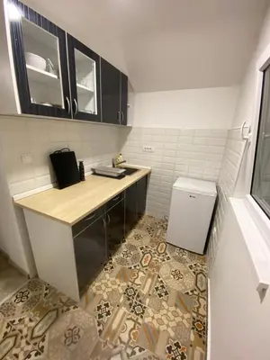 a small kitchen with a counter and a sink at Apartman MIMI in Vrnjačka Banja