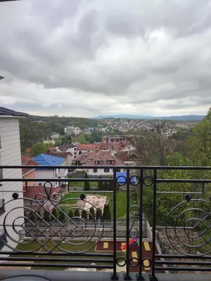 a view of a city from a balcony at Apartman Desanka in Vrnjačka Banja