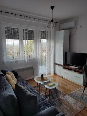 a living room with a couch and a table at Apartman Desanka in Vrnjačka Banja