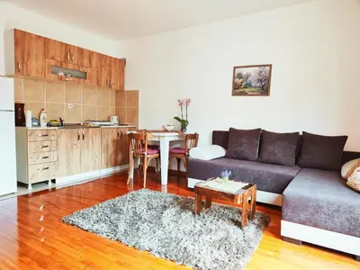 a living room with a couch and a table at Apartman 5ra in Vrnjačka Banja